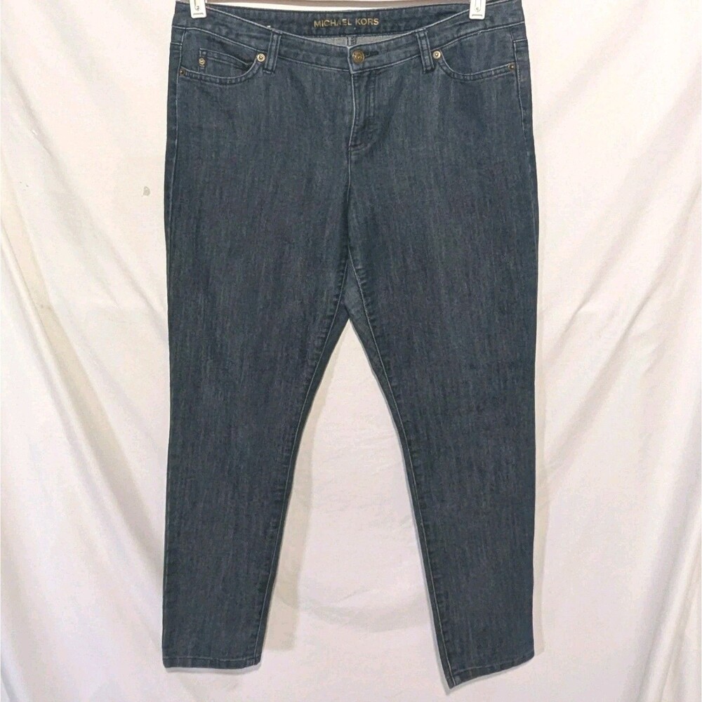 Michael Kors Women's Blue Denim Dark Wash Coin Pocket Straight Leg Jeans Sz 10P